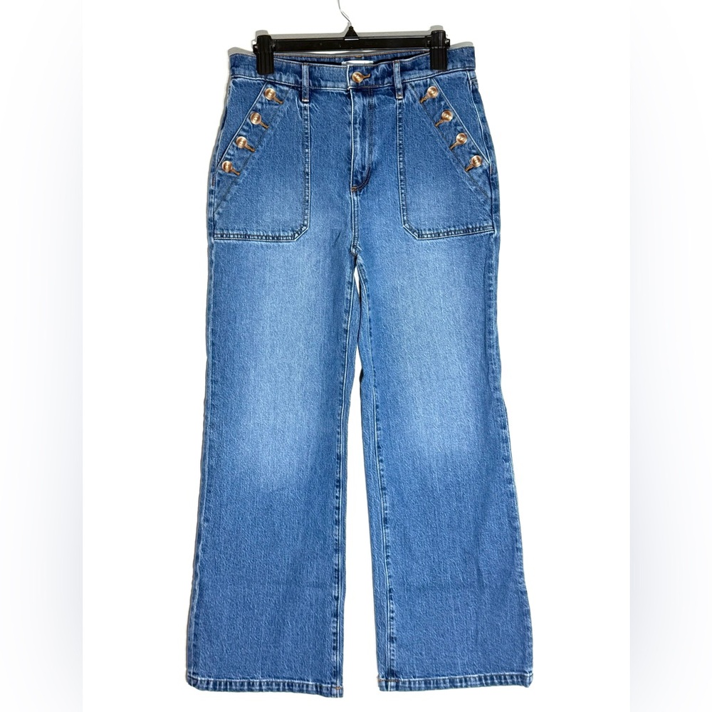 Loft Wide Leg Button Bucket Pocket Jeans